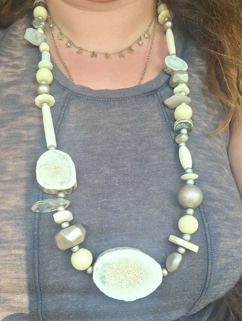 Vintage Boho Chunky Statement Necklace - Real Deer Antler Slices